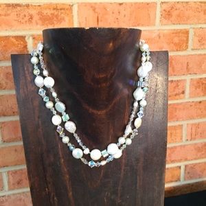 Freshwater coin pearls and crystal beads necklace